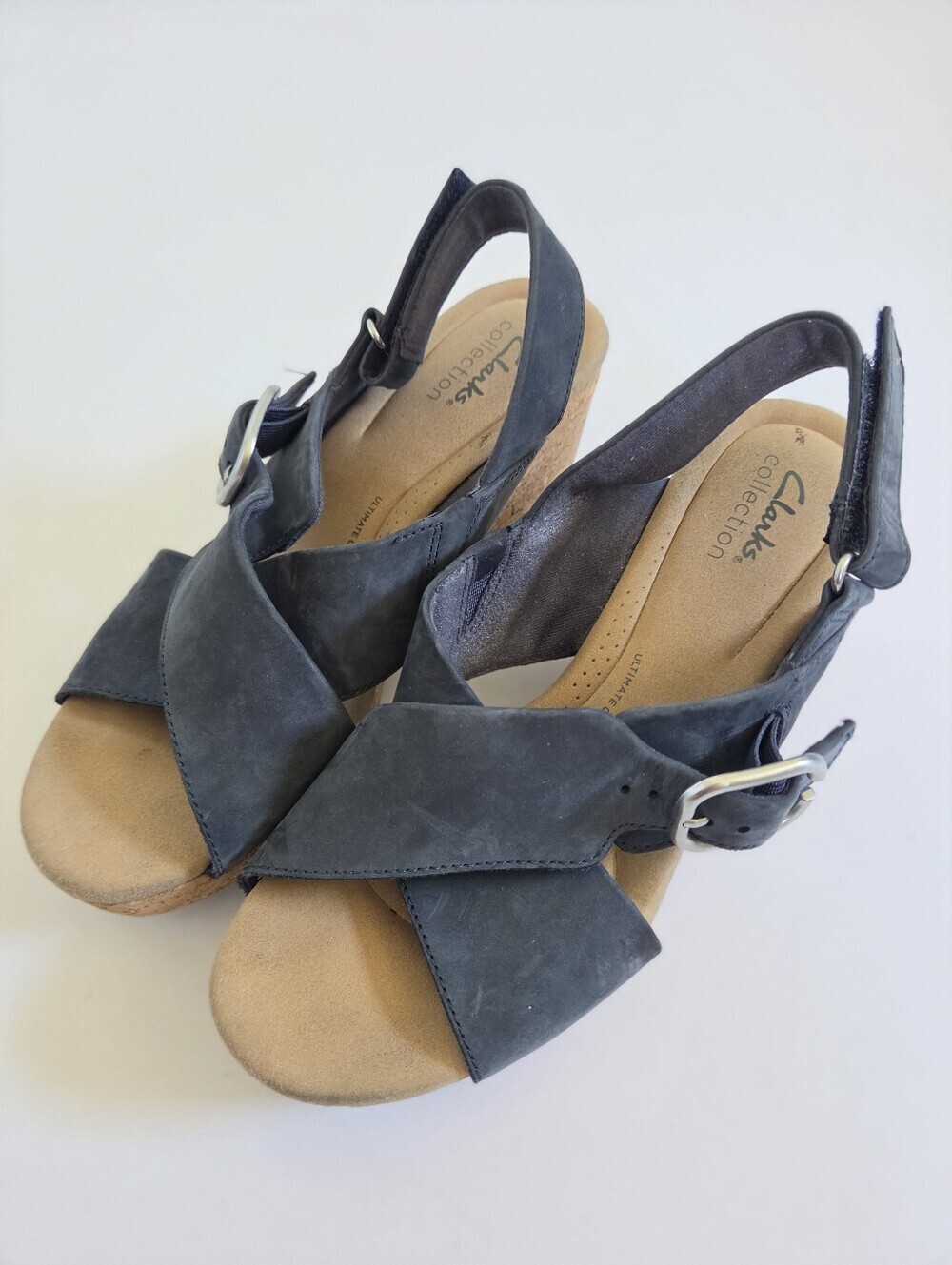 Clarks Giselle Dove Leather Wedge Sandal comfort nubuck size 9
